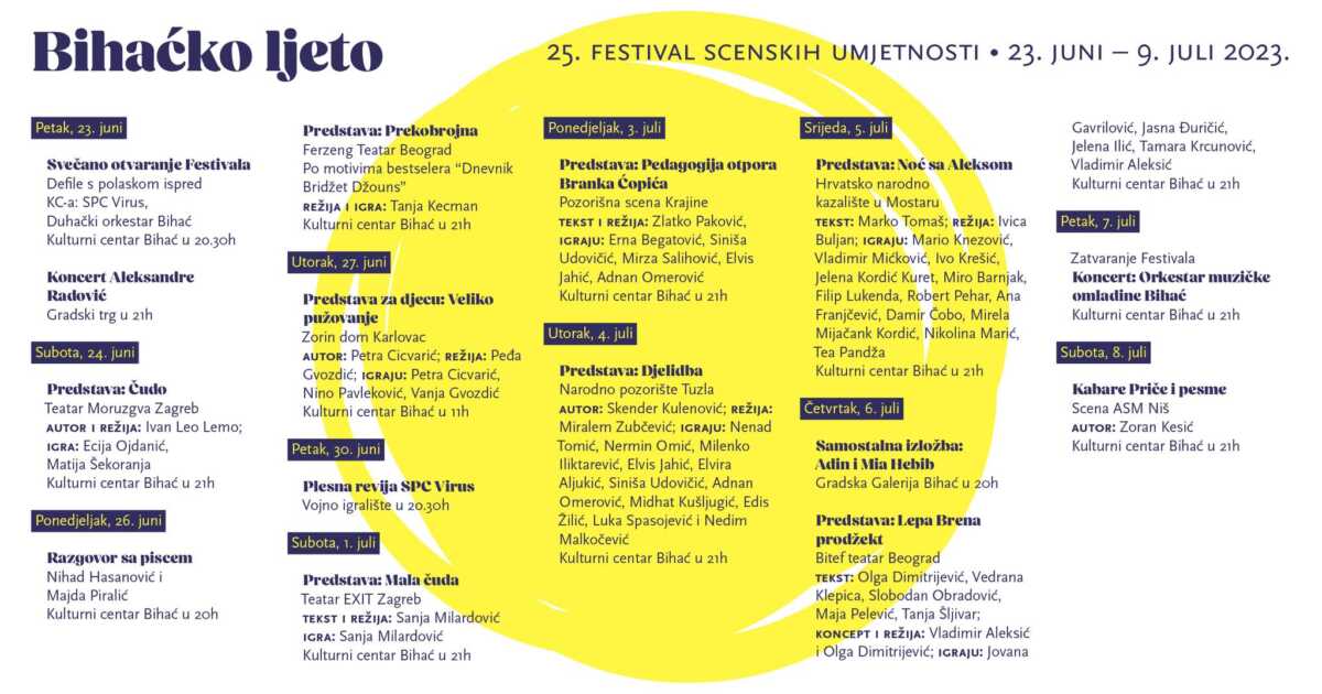 program festivala bihaćko ljeto 2023
